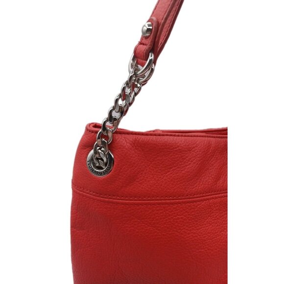 Tignanello Pebble Leather Chain Tote Handbag Purse Tomato Red Shoulder Bag Large - Picture 11 of 15